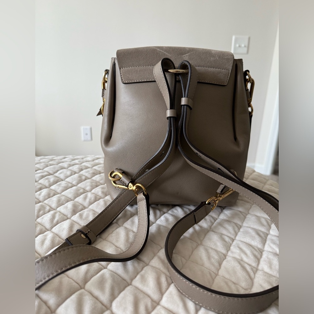 Chloe Beige Leather Backpack with Gold Accents - Picture 6 of 6